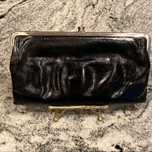 Black  Leather Lauren Double-Frame Clutch Wallet